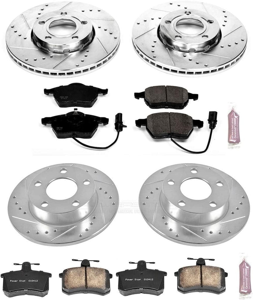 Power Stop K530 Front and Rear Z23 Carbon Fiber Brake Pads with Drilled & Slotted Brake Rotors Kit