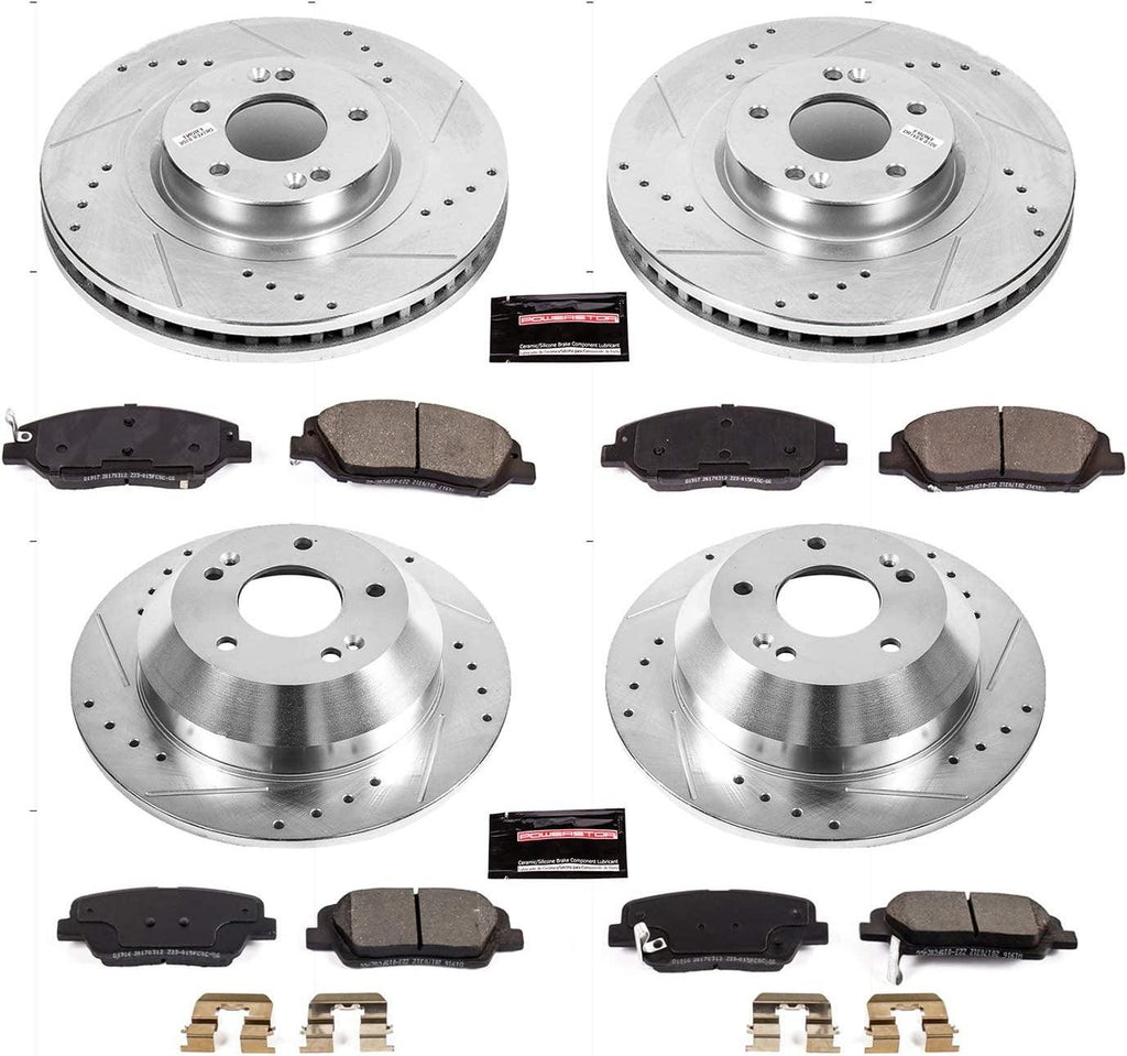 K7514 Front and Rear Z23 Carbon Fiber Brake Pads with Drilled & Slotted Brake Rotors Kit