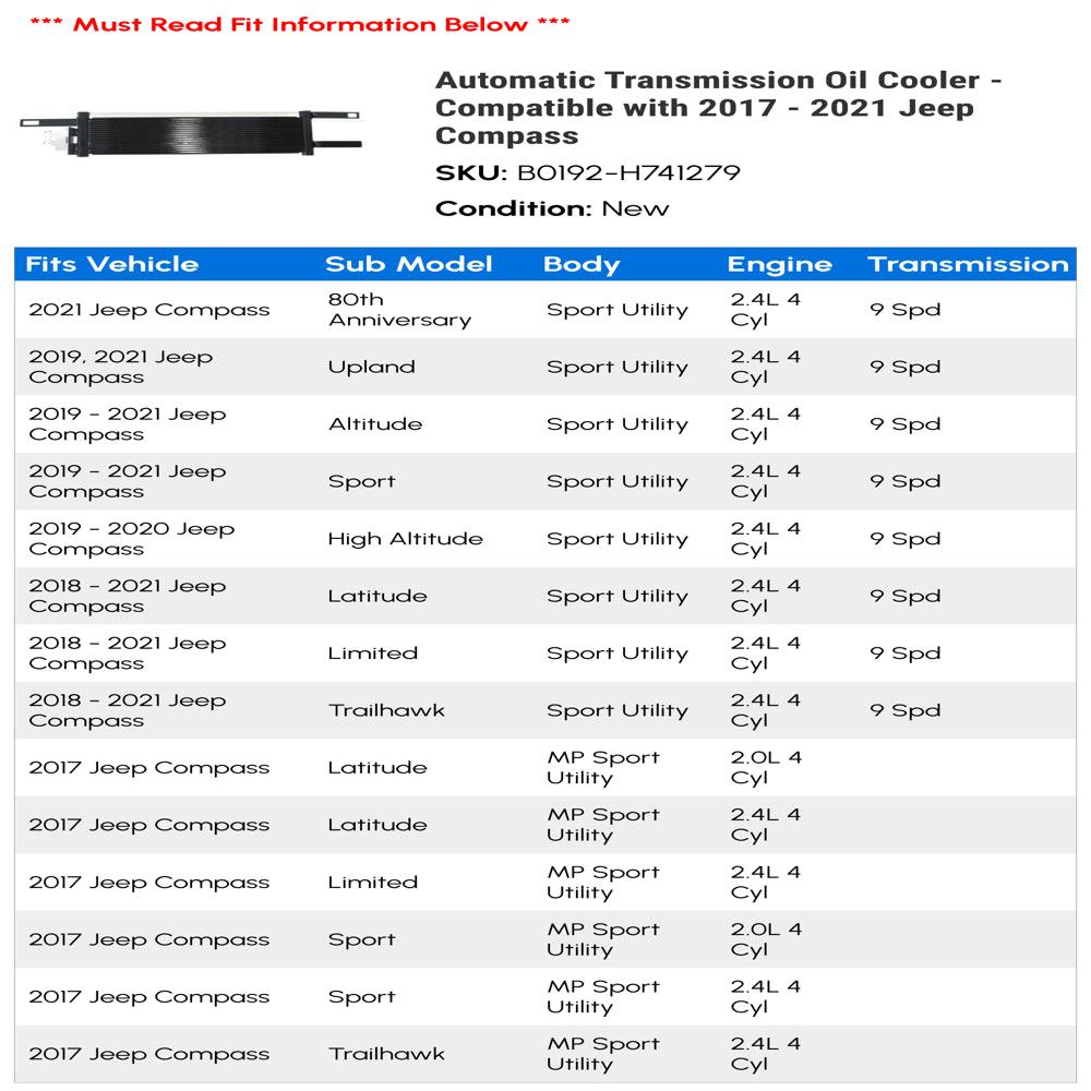 Automatic Transmission Oil Cooler - Compatible with 2017 - 2021 Jeep Compass 2018 2019 2020