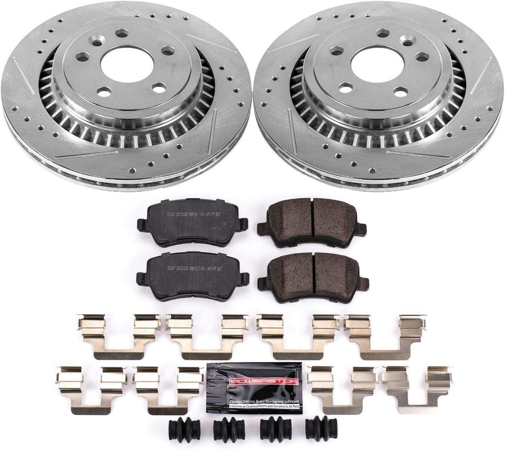 K5705 Rear Z23 Carbon Fiber Brake Pads with Drilled & Slotted Brake Rotors Kit