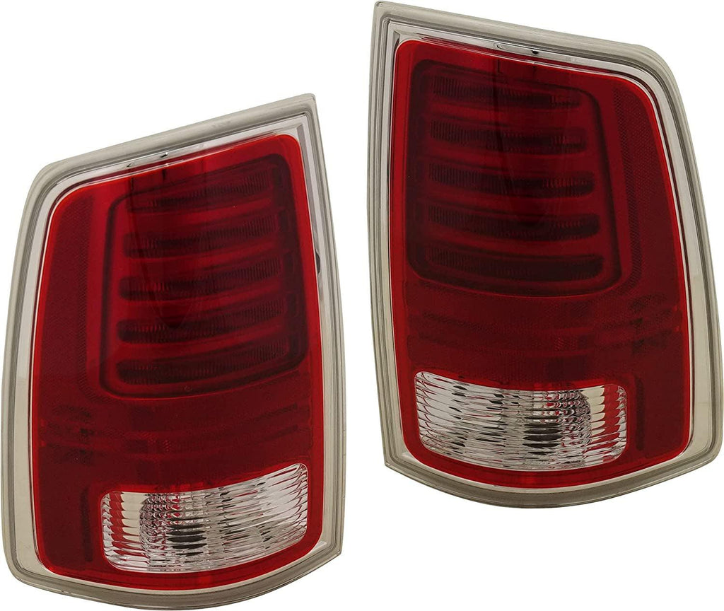 Tail Light Set of 2 Compatible with 2013-2018 Ram 1500, Fits 2014-2018 Ram 2500 Clear & Red Lens; Chrome Interior Driver and Passenger Side