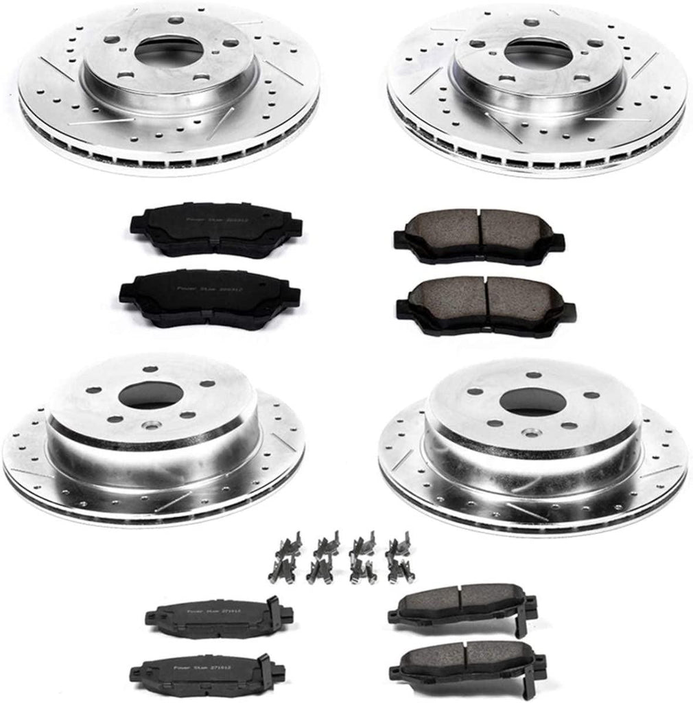 K1071 Front and Rear Z23 Carbon Fiber Brake Pads with Drilled & Slotted Brake Rotors Kit