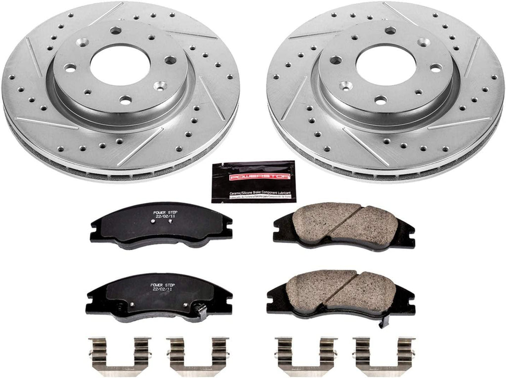 K5903 Front Z23 Carbon Fiber Brake Pads with Drilled & Slotted Brake Rotors Kit