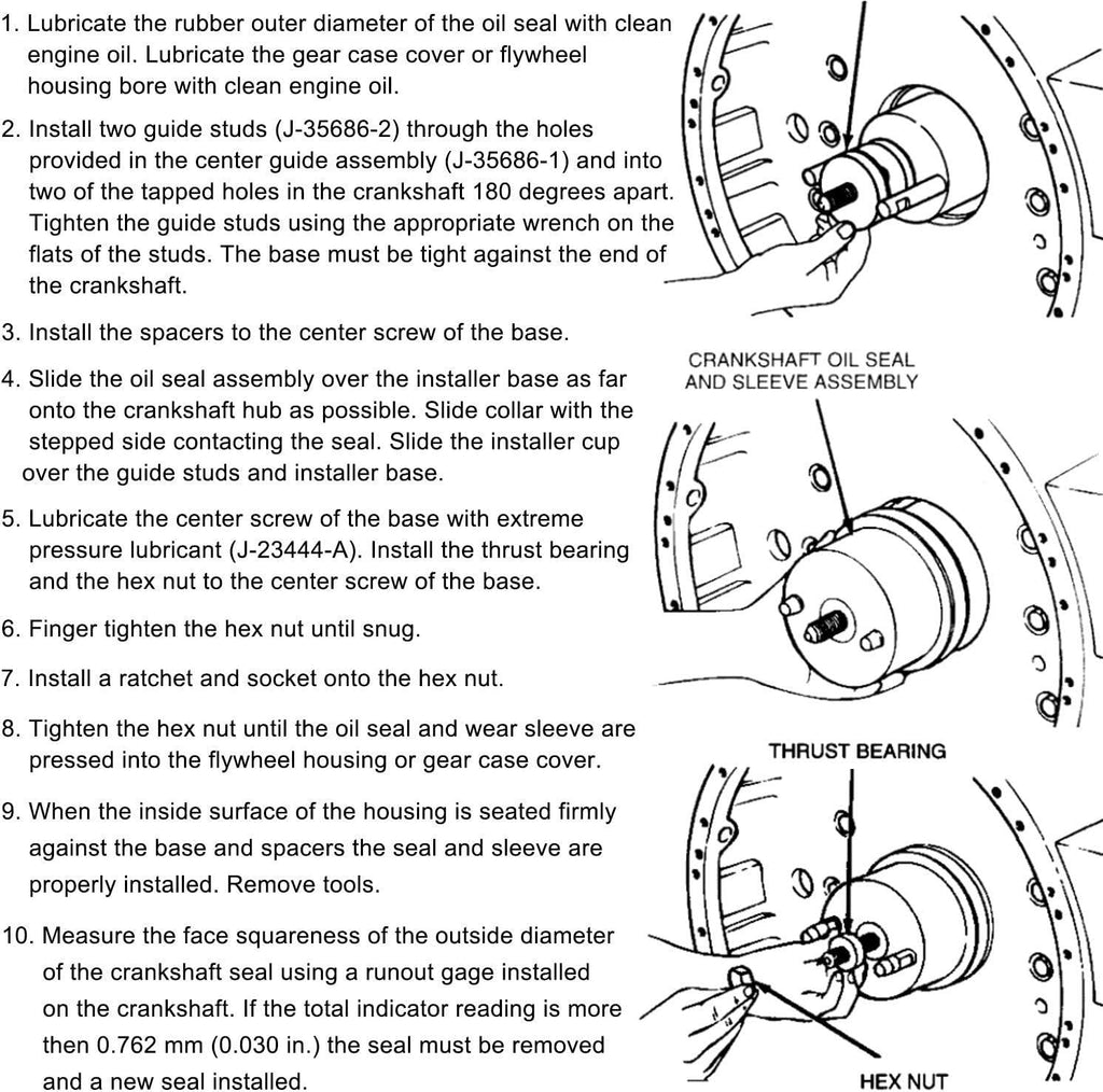 J-35686-B Front+Rear Crankshaft Seal & Wear Sleeve Installer for Detroit Diesel Series 60 Two Cycle 92 Engines