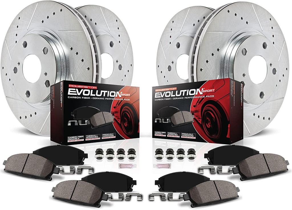 K6663 Front and Rear Z23 Carbon Fiber Brake Pads with Drilled & Slotted Brake Rotors Kit