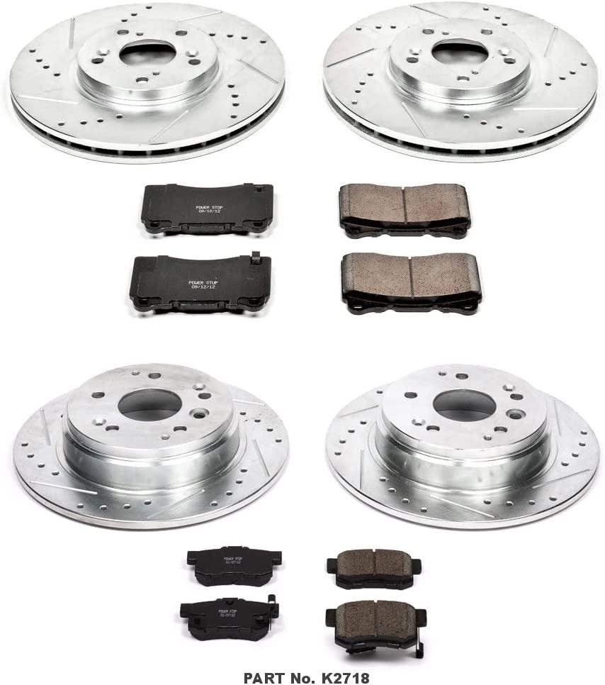 K2718 Front and Rear Z23 Carbon Fiber Brake Pads with Drilled & Slotted Brake Rotors Kit