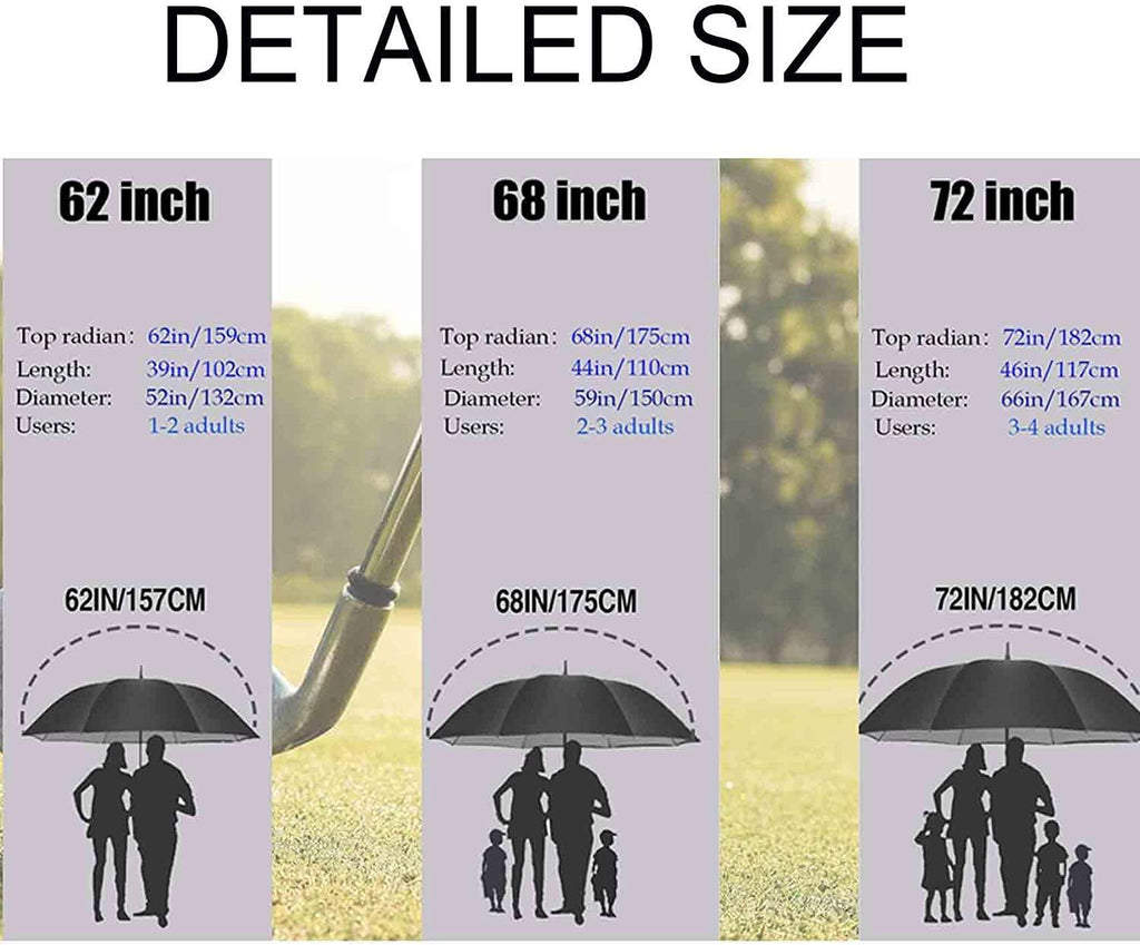 62/68/72 Inch Automatic Open Golf Umbrella, Extra Large Oversize Double Canopy Vented Windproof Waterproof Stick Umbrellas for Rain