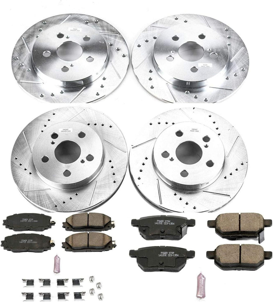 K7924 Front and Rear Z23 Carbon Fiber Brake Pads with Drilled & Slotted Brake Rotors Kit