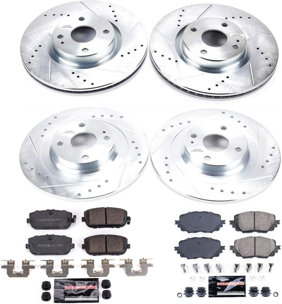 K7359 Front and Rear Z23 Carbon Fiber Brake Pads with Drilled & Slotted Brake Rotors Kit