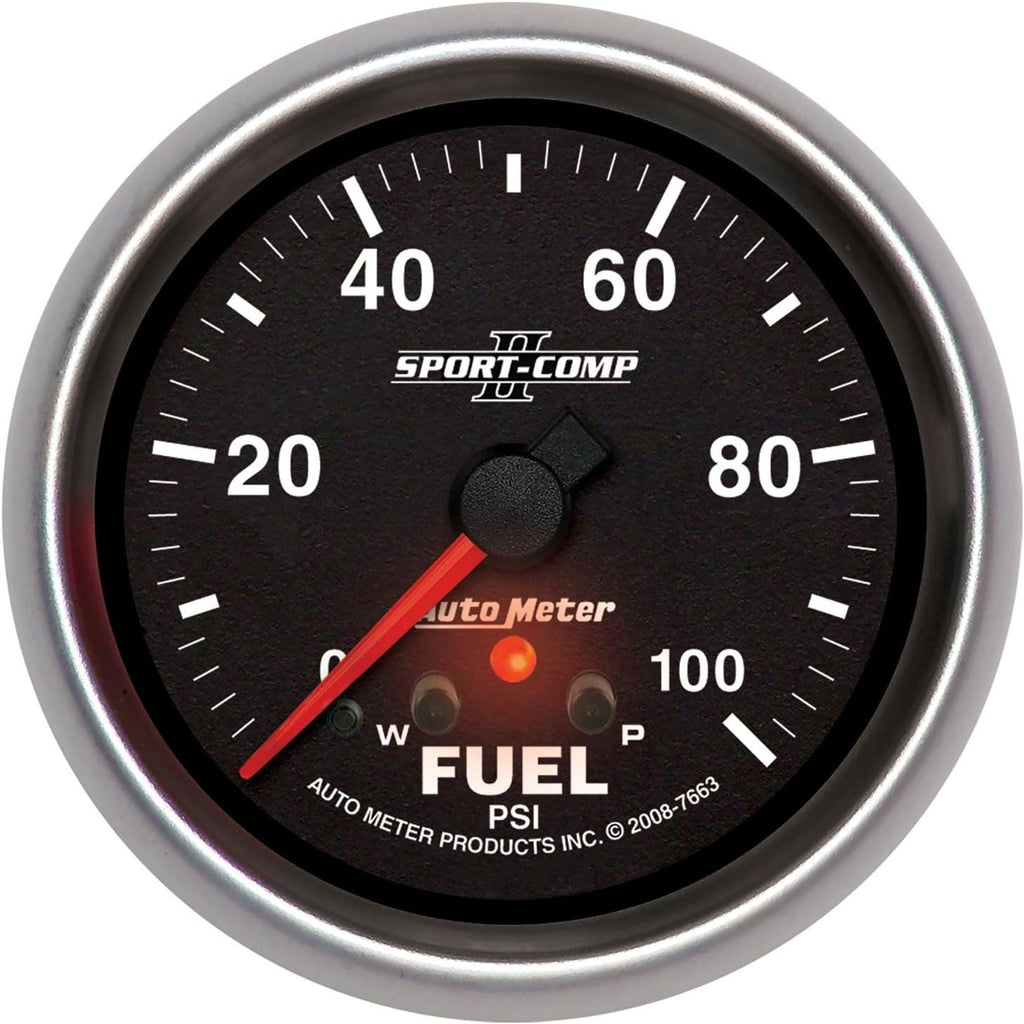 7663 Sport-Comp II 2-5/8" 0-100 PSI Full Sweep Electric Fuel Pressure Gauge with Peak Memory and Warning