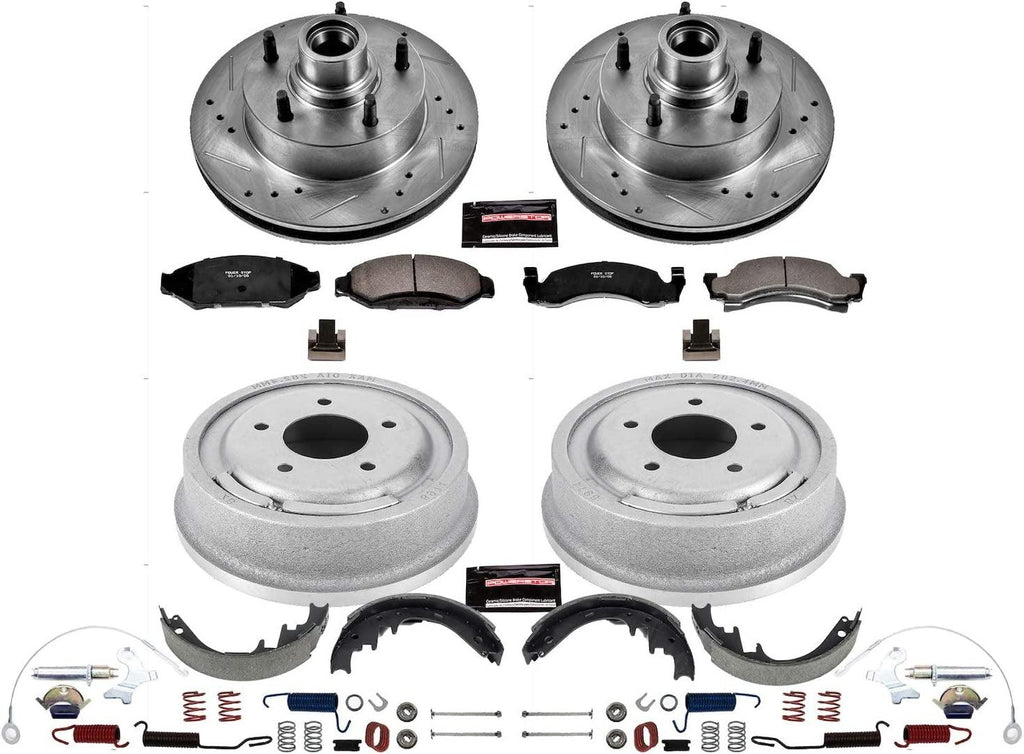 K15089DK Front and Rear Z23 Carbon Fiber Brake Pads with Drilled & Slotted Brake Drums Kit