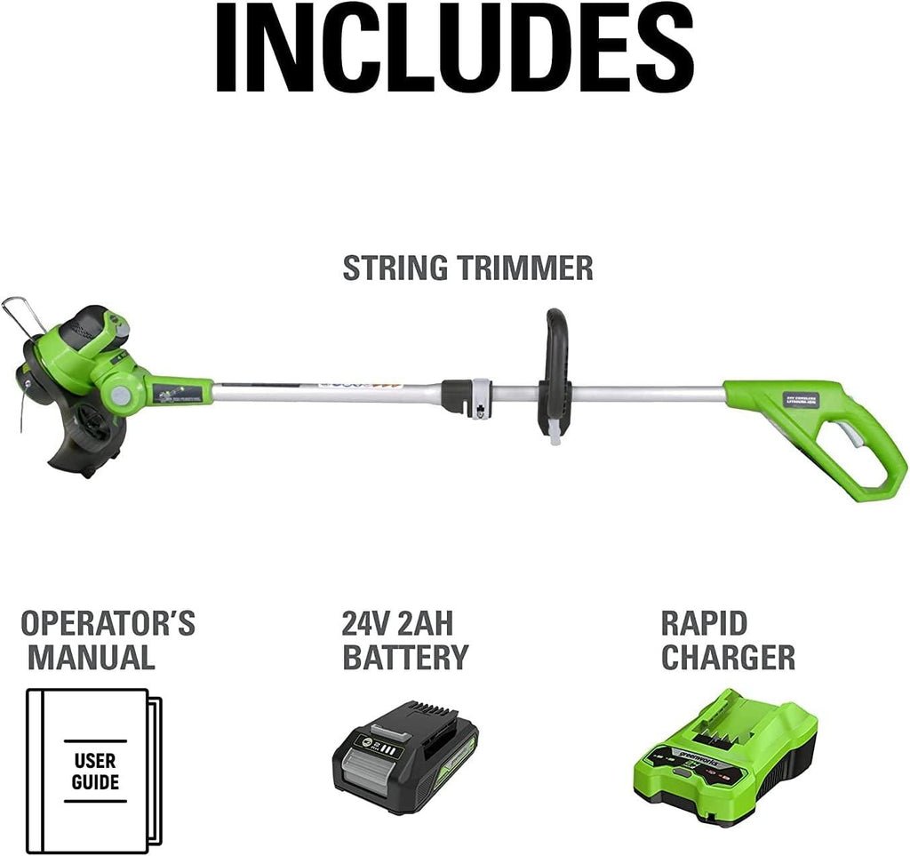 Greenworks 24V 12" Cordless String Trimmer / Edger, 2.0Ah Battery and Charger Included