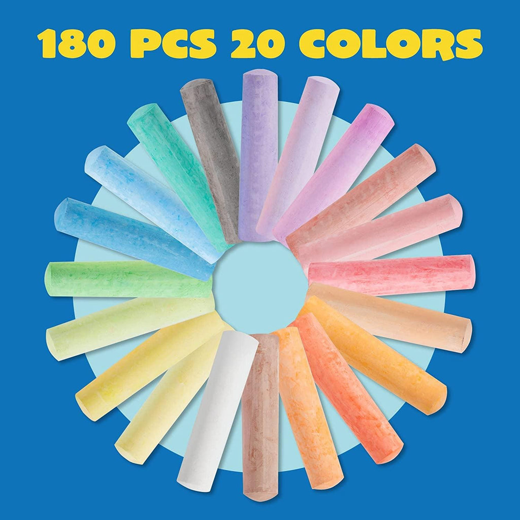 180 PCS Washable Sidewalk Chalks Set in 20 Colors Non-Toxic Jumbo Chalk for Outdoor Art Play, Painting on Chalkboard, Blackboard and Playground