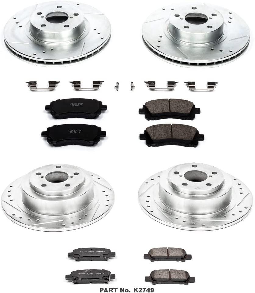 K2749 Front and Rear Z23 Carbon Fiber Brake Pads with Drilled & Slotted Brake Rotors Kit