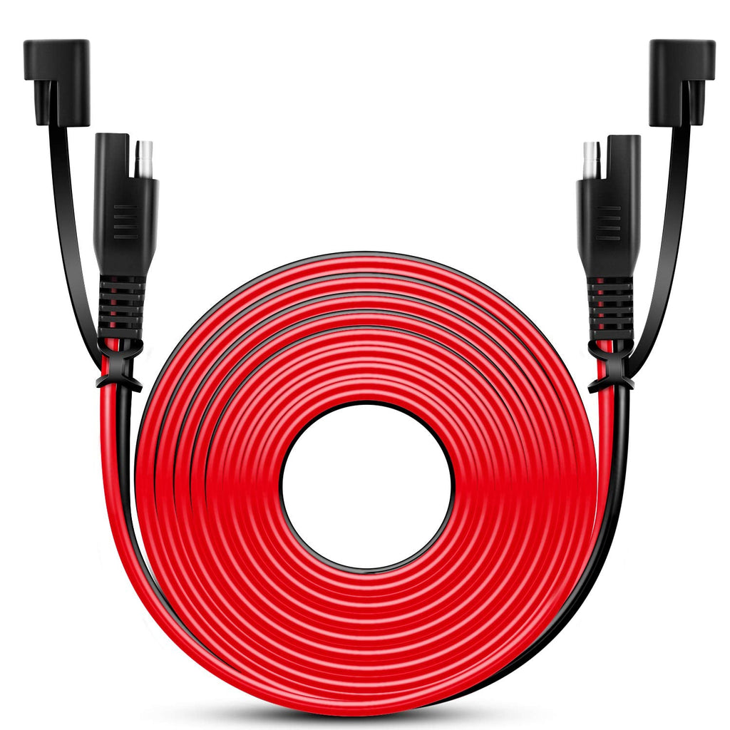 Nilight 50037R 12FT Cable DC Extension Cord 16AWG 2 Pin Wire Harness with 12V-24V Quick Connect/Disconnect SAE Connector with Dust Cap, 2 Years Warranty, Red, Black