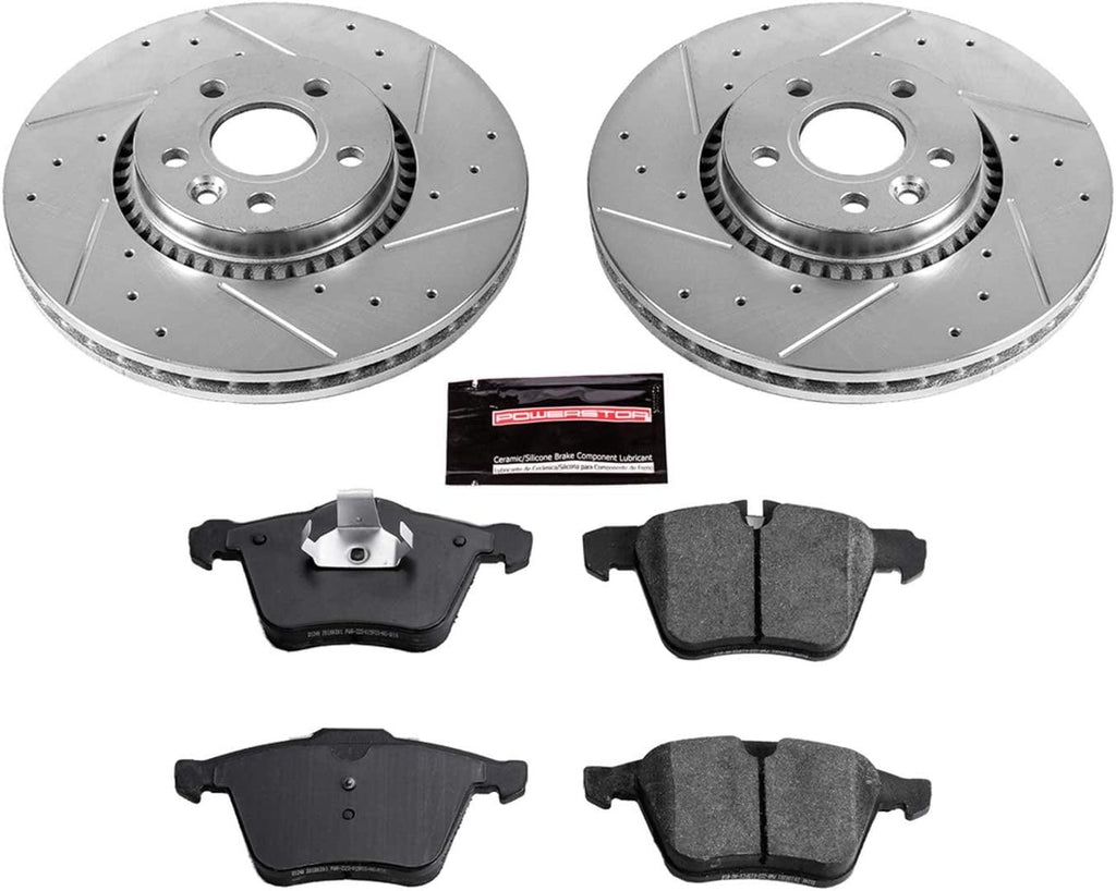 K5613 Front Z23 Carbon Fiber Brake Pads with Drilled & Slotted Brake Rotors Kit