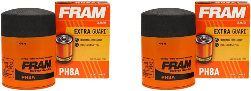 FRAM Extra Guard PH8A, 10K Mile Change Interval Spin-On Oil Filter (Pack of 2)