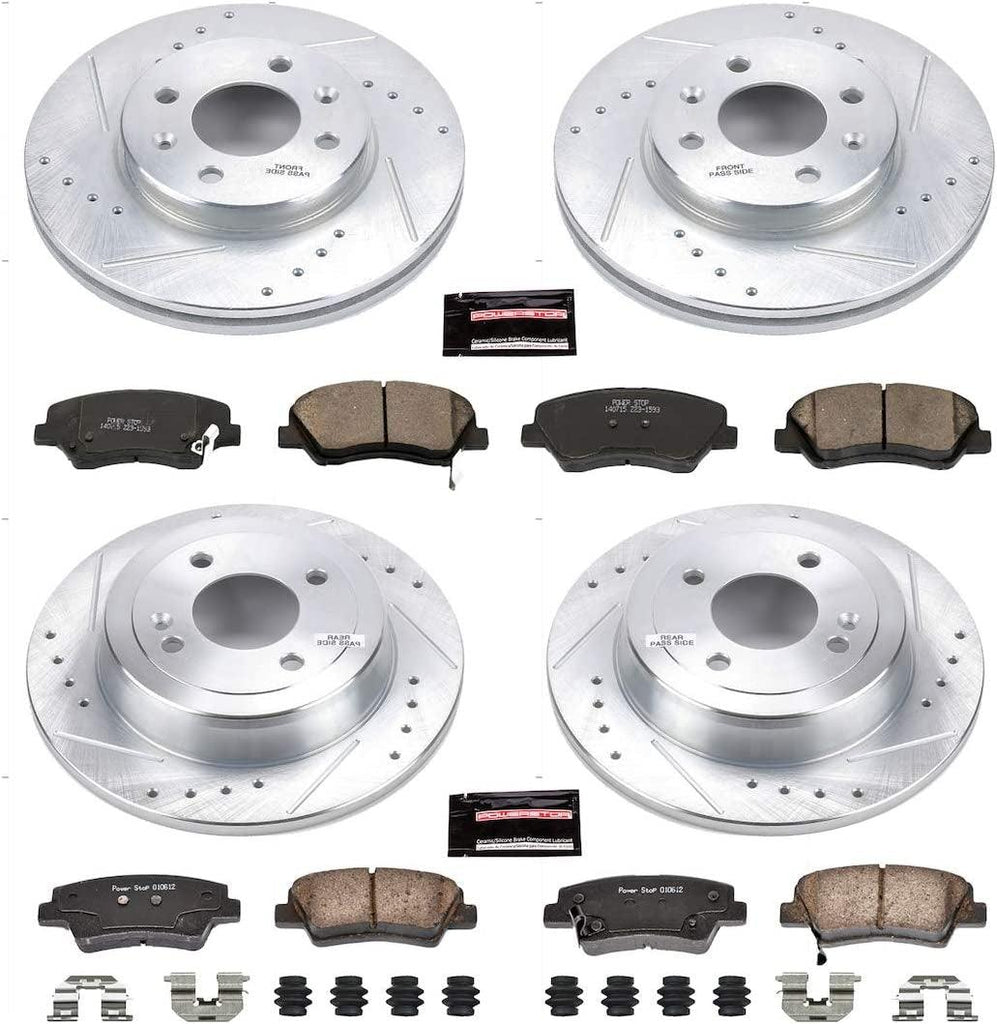 K6509 Front and Rear Z23 Carbon Fiber Brake Pads with Drilled & Slotted Brake Rotors Kit