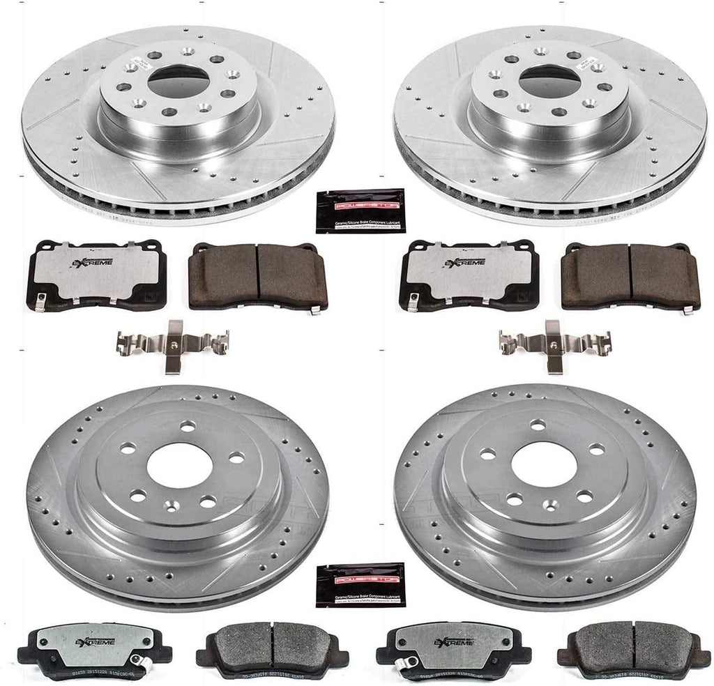 K7817-26 Front and Rear Z26 Carbon Fiber Brake Pads with Drilled & Slotted Brake Rotors Kit