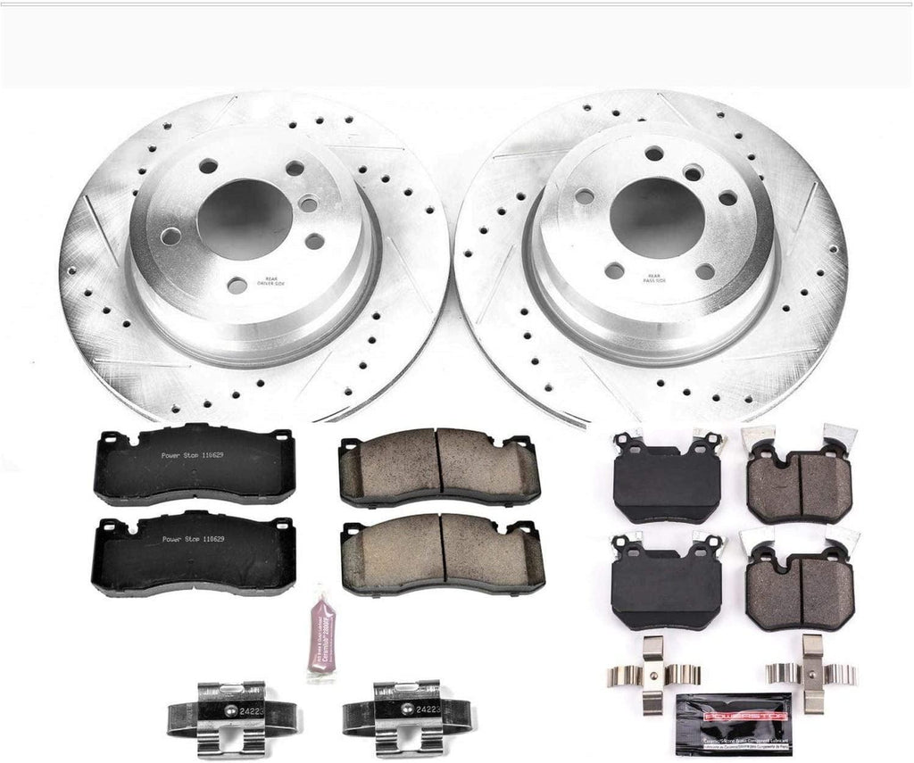 K5686 Front and Rear Z23 Carbon Fiber Brake Pads with Drilled & Slotted Brake Rotors Kit