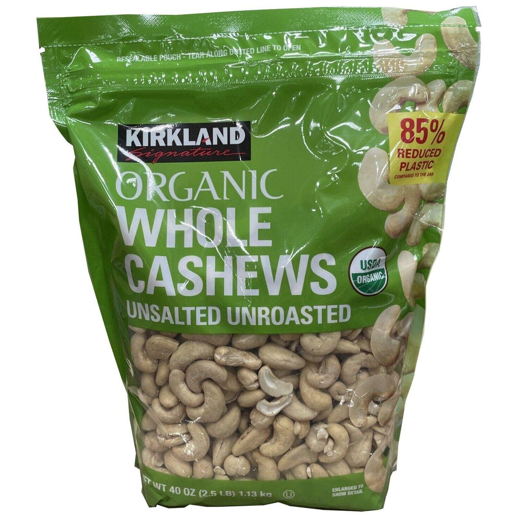 Kirkland Signature Organic Whole Cashews Unsalted Unroasted 40Oz