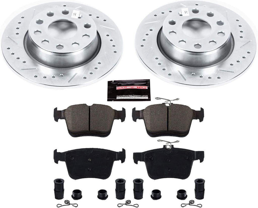 K7093 Rear Z23 Carbon Fiber Brake Pads with Drilled & Slotted Brake Rotors Kit