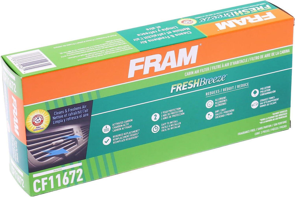 Fresh Breeze Cabin Air Filter with Arm & Hammer Baking Soda, CF11672 for Select Mazda Vehicles , White