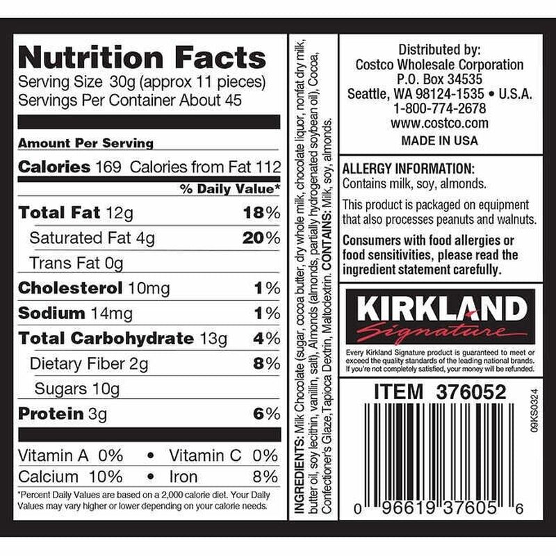 Kirkland Signature Almonds, Roasted Almonds Covered in Milk Chocolate, 3 Lb