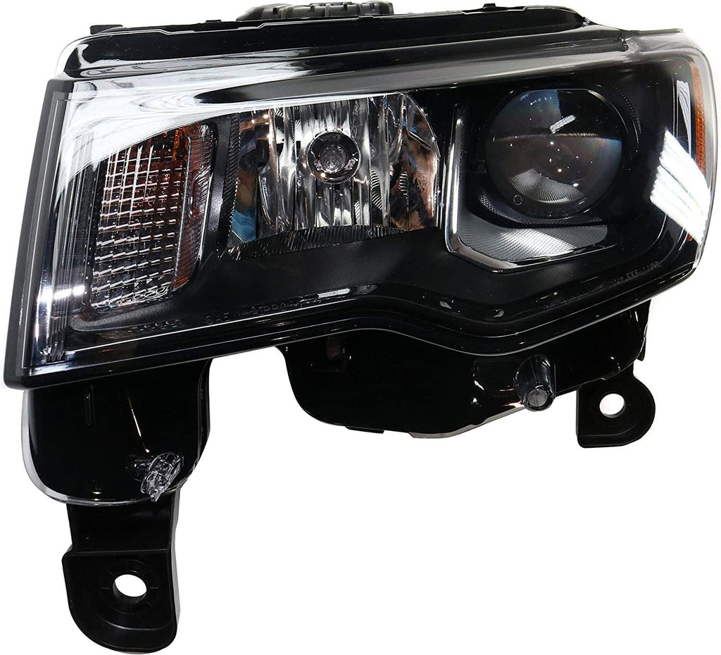 Headlight Compatible with Jeep Grand Cherokee 2017-2019 Driver Side Assembly Halogen Black Trim Standard Type