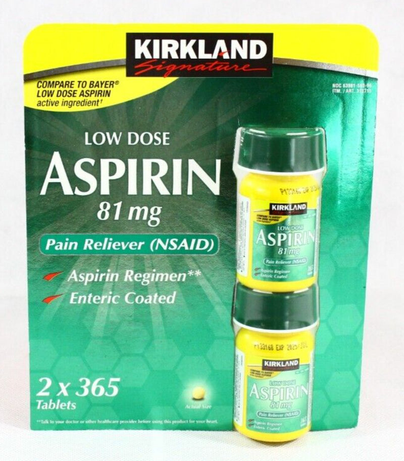 Kirkland Signature Low Dose Aspirin 81Mg 365 Count 2 Pack 07/2025 Free Shipping