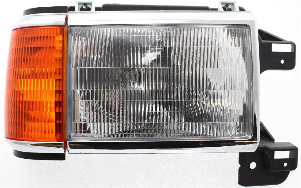 Headlight Assembly Compatible with 1987-1991 Ford F-150 / F-250 / F-350 / Bronco Halogen, with Side Marker Lamp, with Chrome Trim, Set of 2, Driver and Passenger Side