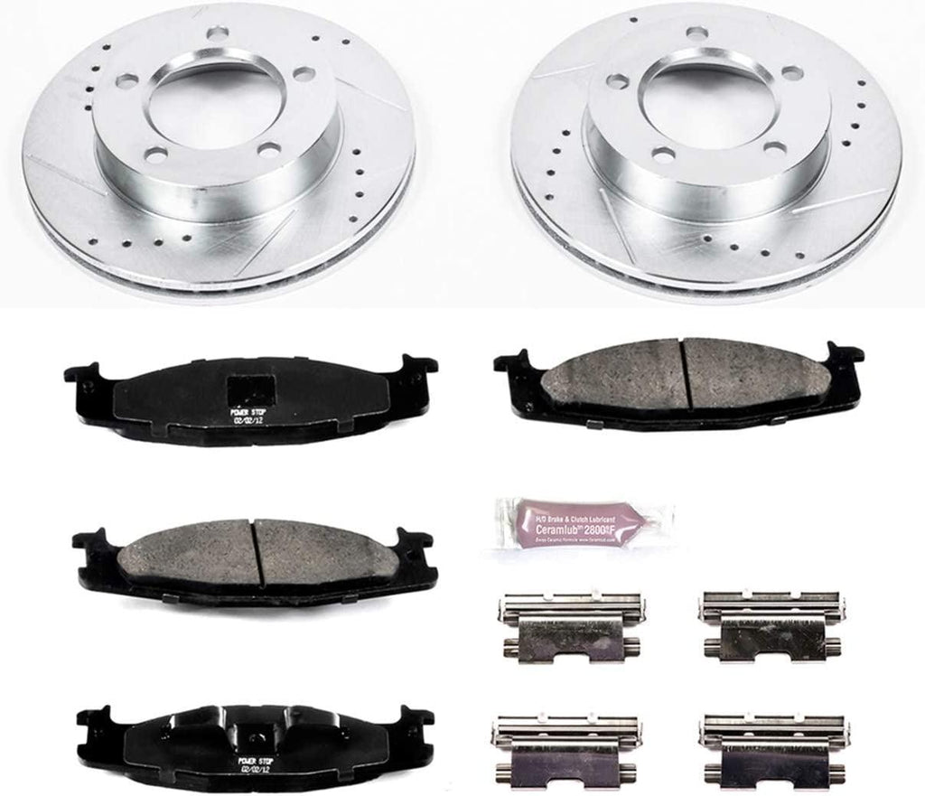 K5067 Front Z23 Carbon Fiber Brake Pads with Drilled & Slotted Brake Rotors Kit