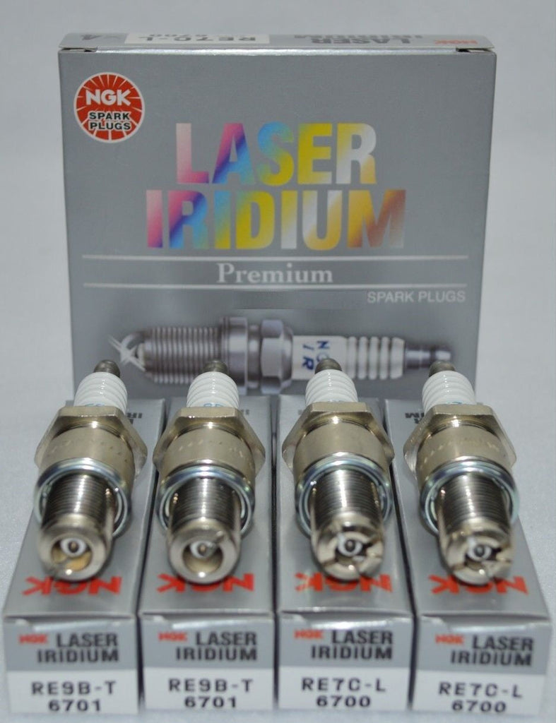 NGK Laser Iridium Spark Plugs (2) RE7CL Trailing (2) RE9BT Leading for MAZDA RX8