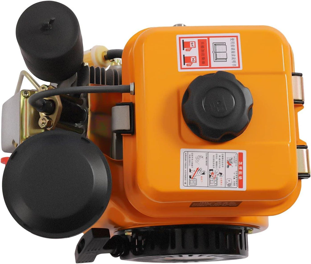 3HP Diesel Engine 196Cc 4 Stroke Engine Diesel Engine Motor Single Cylinder Forced Air Cooling Horizontal Crankshaft Engine Recoil Hand Start 3000RPM, Orange