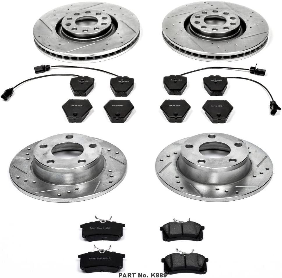 Power Stop K889 Front and Rear Z23 Carbon Fiber Brake Pads with Drilled & Slotted Brake Rotors Kit