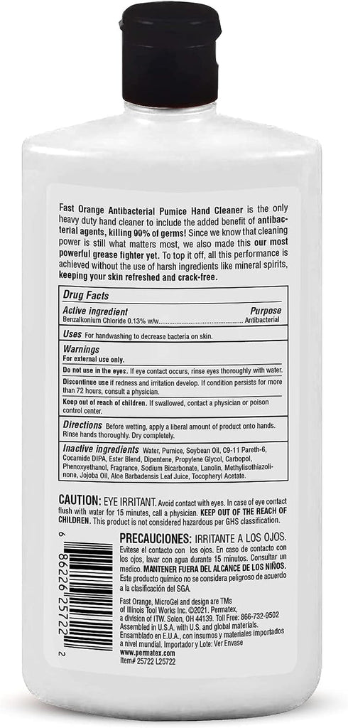 Fast Orange Permatex 25722 Antibacterial Pumice Hand Cleaner, 15 Oz