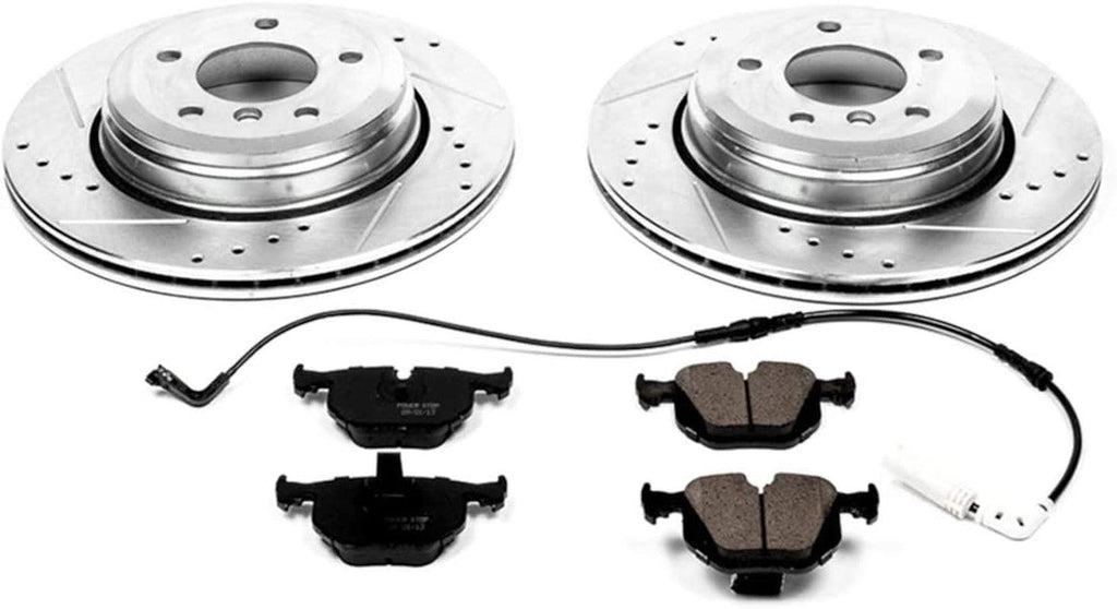 K5361 Rear Z23 Carbon Fiber Brake Pads with Drilled & Slotted Brake Rotors Kit