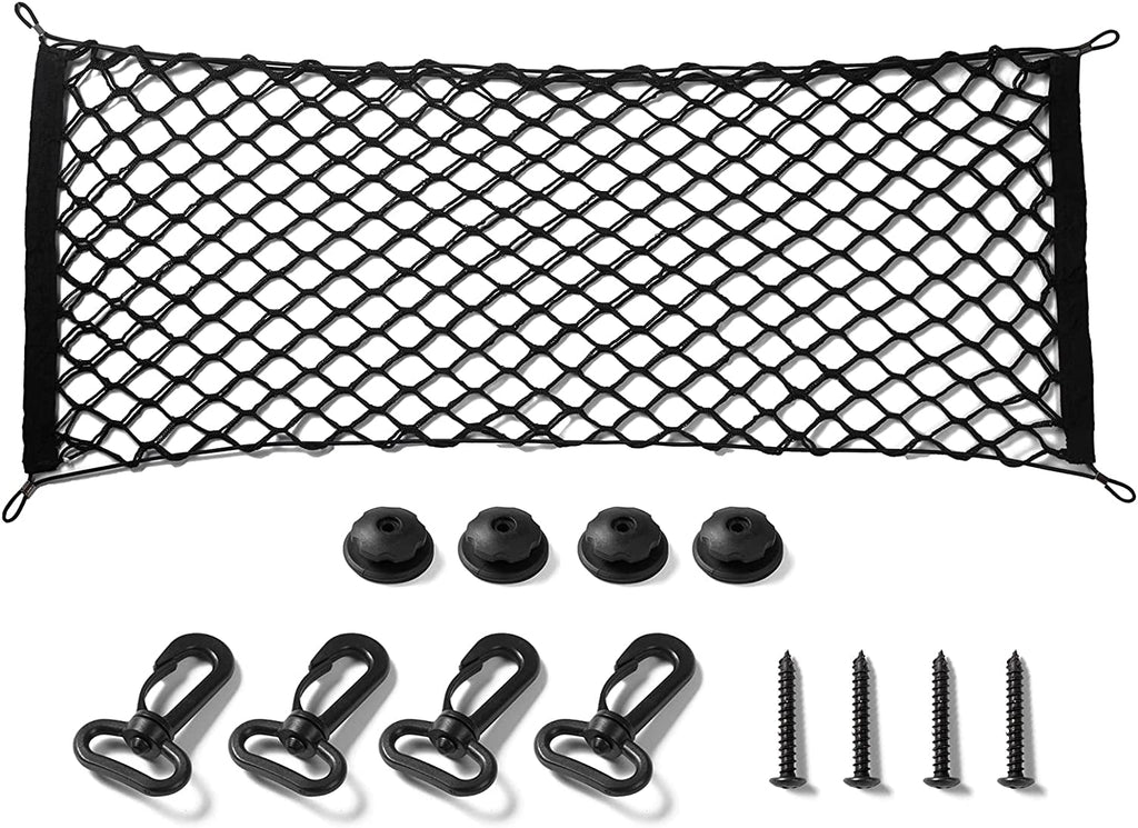 Amiss Cargo Net Stretchable, Car Exterior Accessories, Adjustable Elastic Trunk Storage Net with Hook for Suvs, Cars and Trucks (35.4X15.8 Inch)