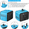 Universal International Travel Power Adapter W/Smart High Speed 2.4A 4Xusb Wall Charger, European Adapter, Worldwide AC Outlet Plugs Adapters for Europe, UK, US, AU, Asia-Blue