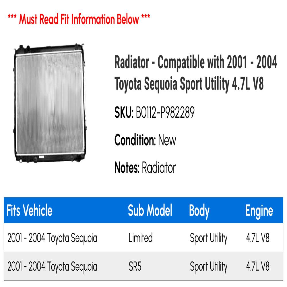 Radiator - Compatible with 2001 - 2004 Toyota Sequoia Sport Utility 4.7L V8 2002 2003