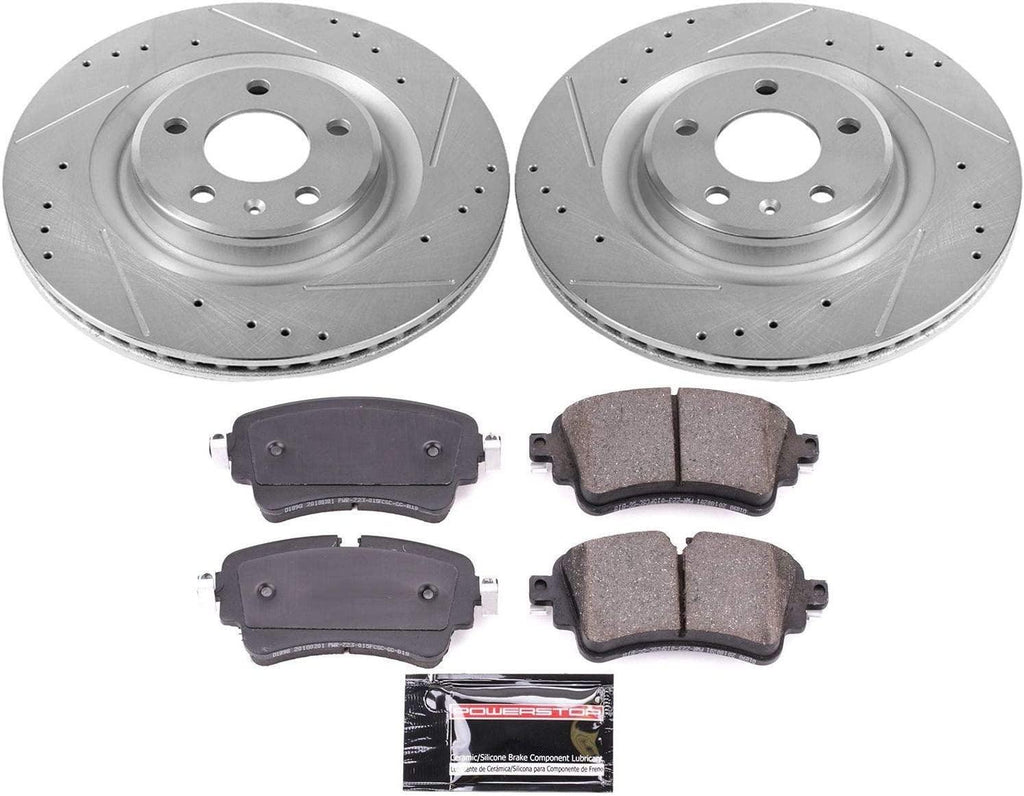 K7431 Rear Z23 Carbon Fiber Brake Pads with Drilled & Slotted Brake Rotors Kit