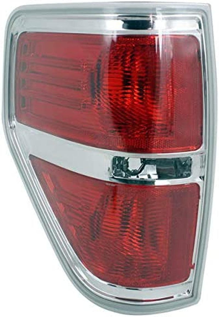 Driver Side Tail Light Compatible with 2009-2014 Ford F-150 Styleside Red Lens Chrome Trim CAPA