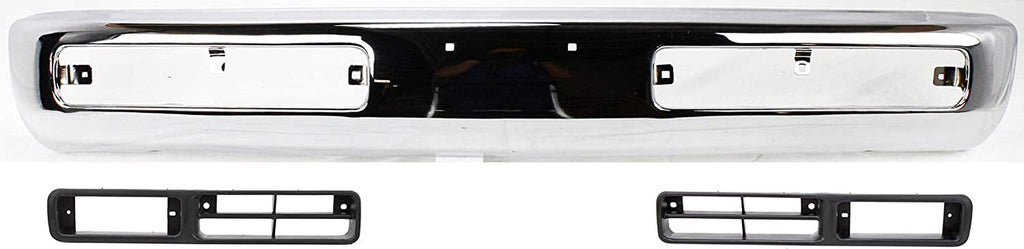 Front Bumper Compatible with 1996-1997 Nissan Pickup Set of 3 with Fog Light Trim and Bumper, Chrome