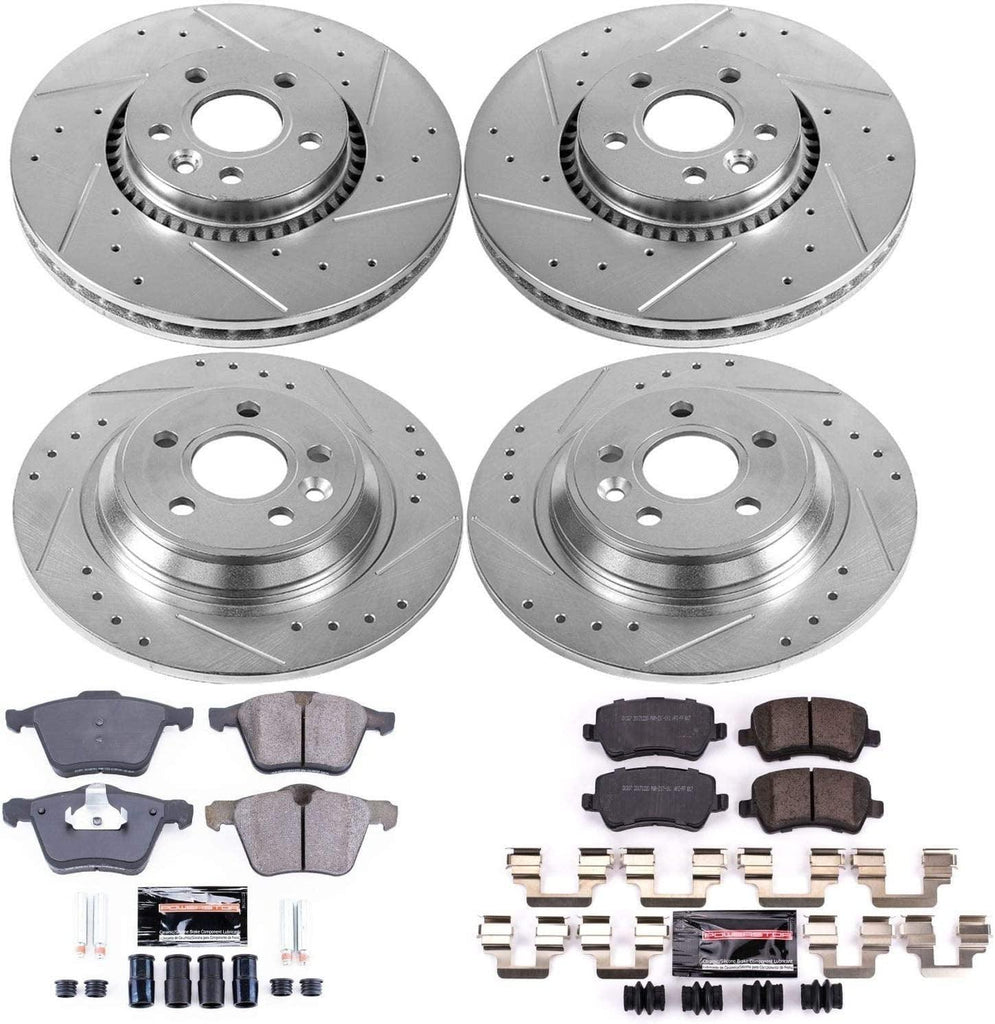 K4121 Front and Rear Z23 Carbon Fiber Brake Pads with Drilled & Slotted Brake Rotors Kit