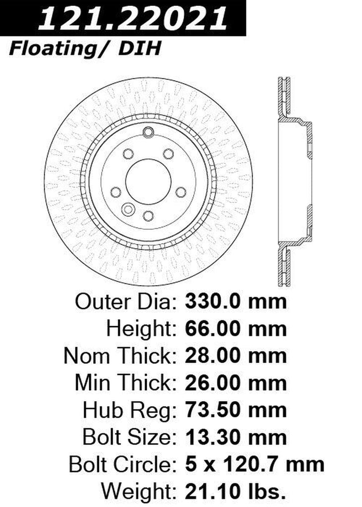 Centric Rear Disc Brake Rotor for Defender 110, Range Rover Sport (121.22021)