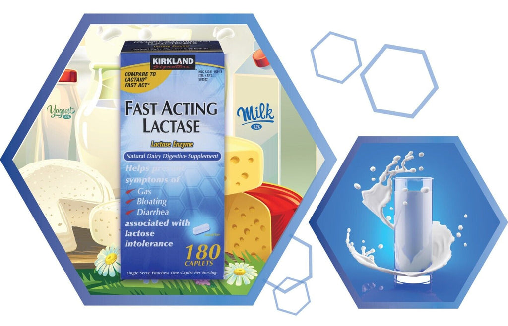 NEW ! Kirkland Signature Fast Acting Lactase 180 Caplets, FAST SHIPPING !