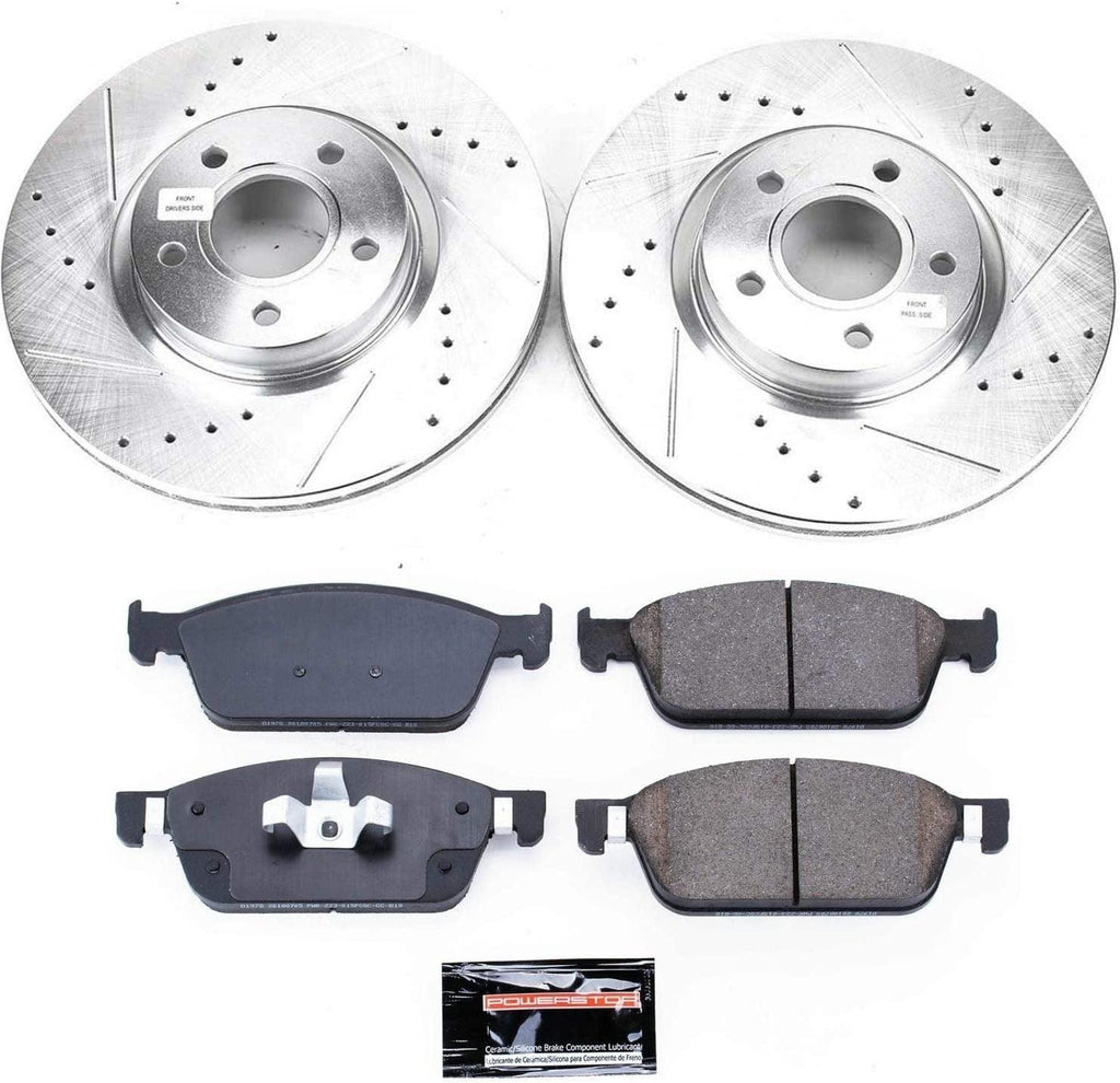 K7338 Front Z23 Carbon Fiber Brake Pads with Drilled & Slotted Brake Rotors Kit