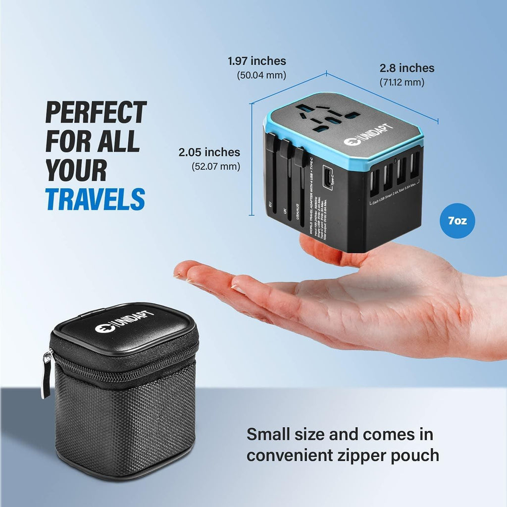 Universal Travel Adapter,  International Plug Adapter, 5.6A Smart Power 3.0A 4 USB 1 Type C, Power Adapter Travel Charger, Outlet Converter Worldwide US to Europe EU AU UK Usa(Type C/G/A/I)