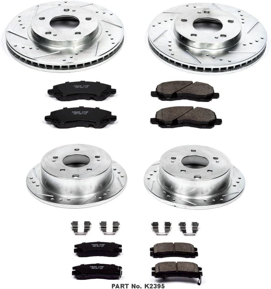 K2395 Front and Rear Z23 Carbon Fiber Brake Pads with Drilled & Slotted Brake Rotors Kit