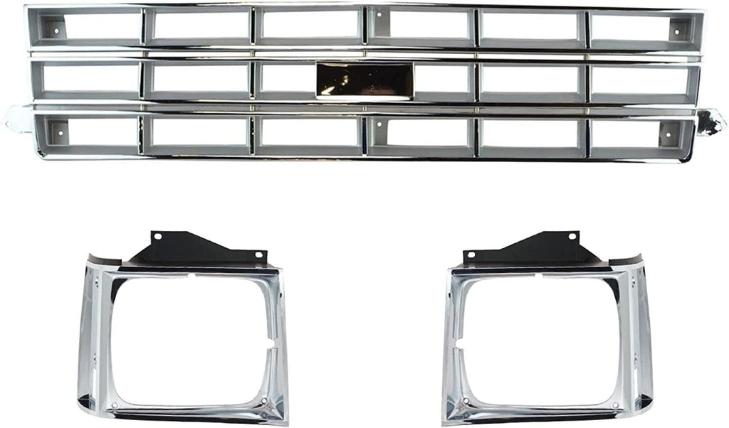 Grill & Headlight Trim Bezel Set Kit for 83-90 Chevy Pickup Truck S-10 S10